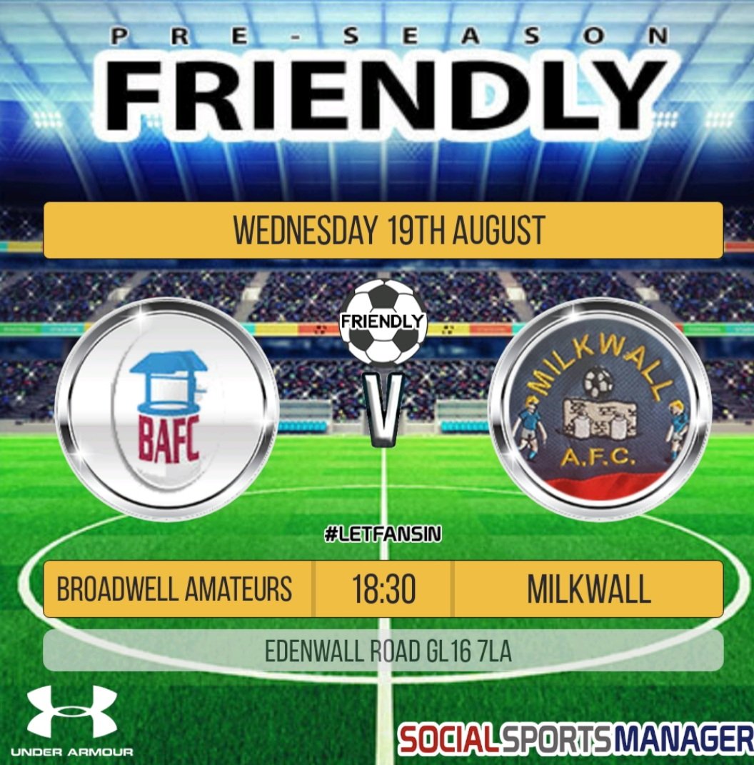 BroadwellAFC's tweet photo. ⚽️⚽️ FIXTURES ⚽️⚽️

This week we have a double header Away v @MilkwallC

Monday our Under 18s play their Res .

Wednesday we take a Broadwell 11 to play their 1st Team

Both games kick off at 6.30pm. https://t.co/JyeZXgC3Jh