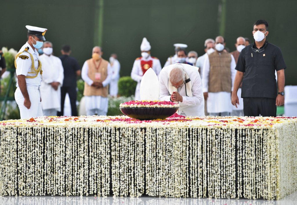 narendramodi's tweet image. Paid tributes to respected Atal Ji at Sadaiv Atal this morning.