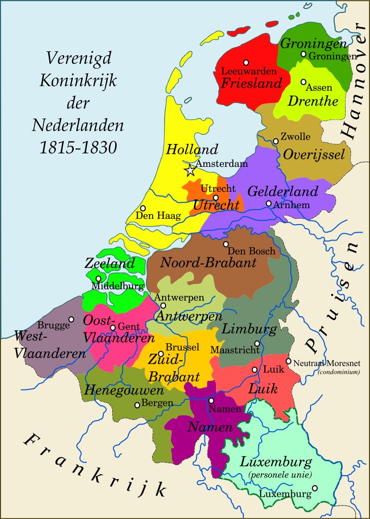 Statusnya Duchy Luxemburg waktu itu unik sih, dia berpayung di bawah Kerajaan Belanda dan Bond sama Jerman (Pruisen). Ini wilayahnya Verenigd Koninkrijk der Nederlanden. Ya, sampe 1830, karena tahun 1830 yang bagian selatan minta pisah, jadi Belgia.
