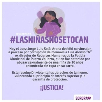 ferbelaunzaran's tweet photo. Me uno a las miles de voces que exigen justicia para la niña de 10 años abusada sexualmente por un funcionario de la policía municipal de Puerto Vallarta.

Inadmisible que prevalezca la impunidad por corrupción e influyentismo.

#LasNinasNoSeTocan https://t.co/GGaWSUCAwq