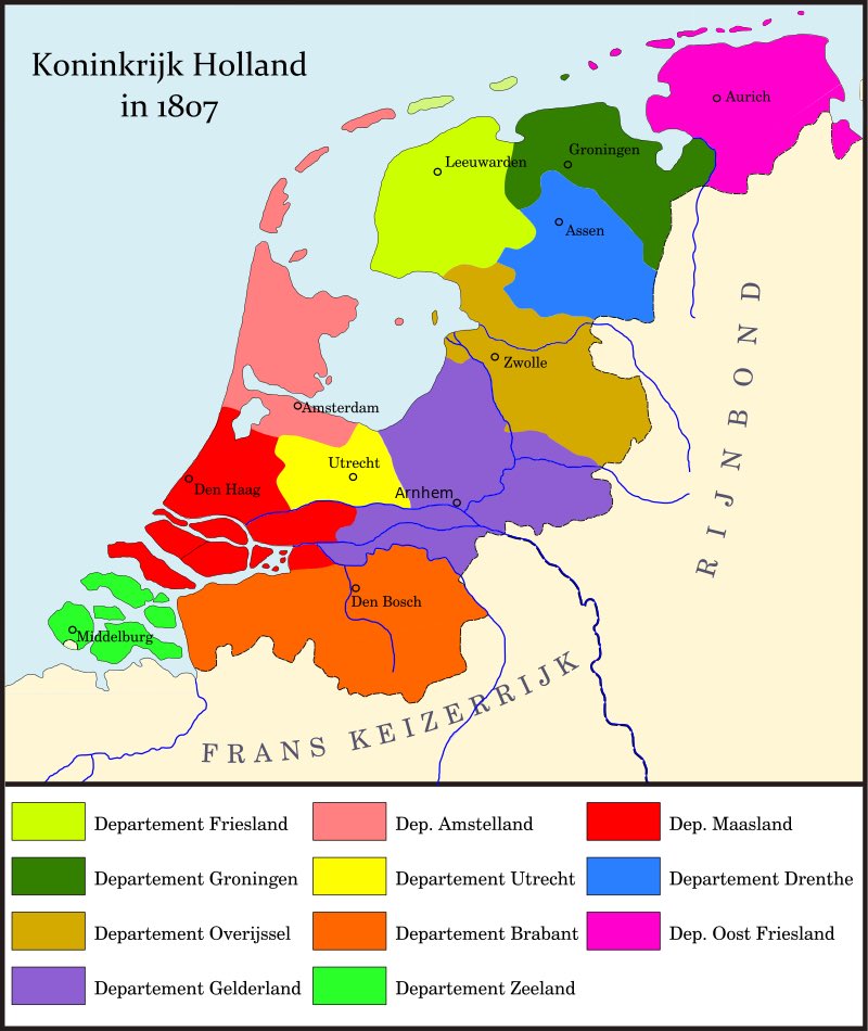 Koninkrijk Holland, vazal statenya Perancis. Rajanya Koninkrijk Holland ini Louis Bonaparte, adiknya Napoleon Bonaparte. Louis (bahasa Belandanya Lodewijk), memerintah Koninkrijk Holland di Amsterdam. Ini wilayahnya.
