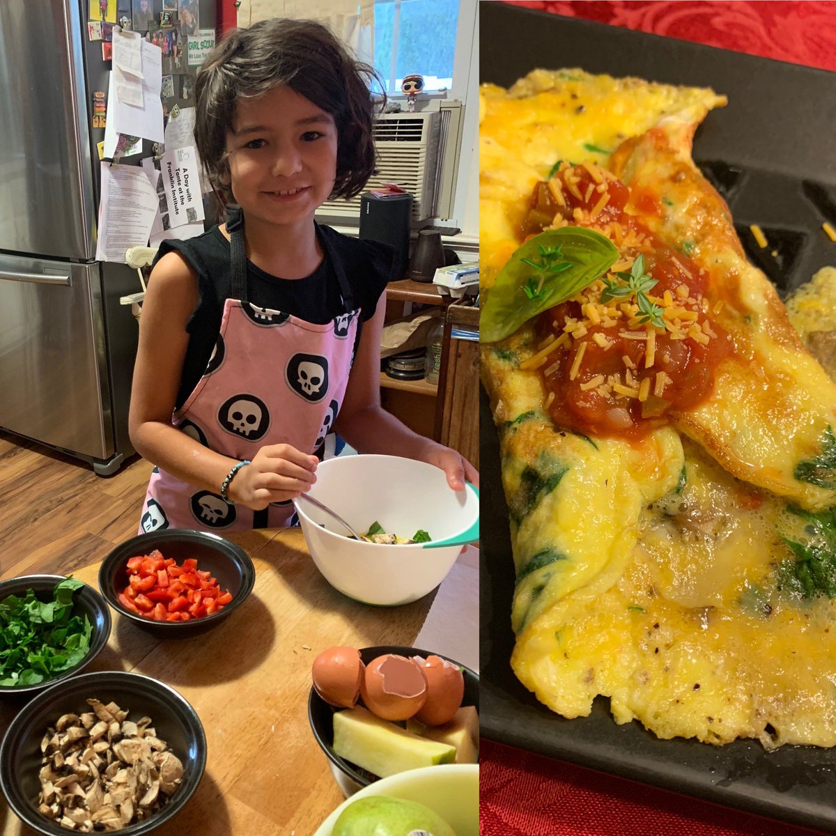 realmomshealth's tweet photo. My favorite chef hooked us up with an omelet bar this morning.♥️♥️♥️♥️♥️#breakfast #minichef #kidchef #kidsinthekitchen #veggiesforbreakfast https://t.co/3BEYEmQ3yg