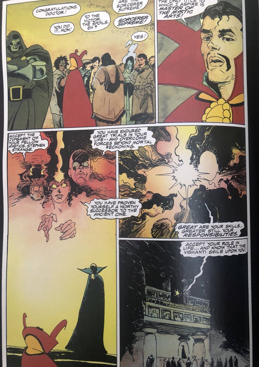 Marvel GN: Drs Strange & Doom: Triumph & Torment. Stern, Mignola & Badger. The choice of Badger addled my teenage brain. I’ve long since come to love it. It’s a unique art combo; expressive lines and colour over a ‘formative’ Mignola. I wonder if there’s a story behind it 8/x