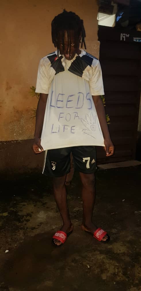 I had to leave before the end but afterwards, he sent me a photo of the shirt under his kit. He’d clearly been wearing it during the game, ready to unveil it. It said 'Leeds for life'.(FYI The drawing is a hand with a ring) #ALAW (13/16)