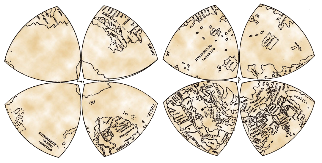 1/ #Leonardo da Vinci's Mappamundi (world map) in 8 Reuleaux triangle octants.It is a map drawn in the "octant projection" in approximately 1514, related with the first uses of the name  #America.More https://bit.ly/33IFF8o  #iteachmath #MTBoS #mtmschat #History #cartography