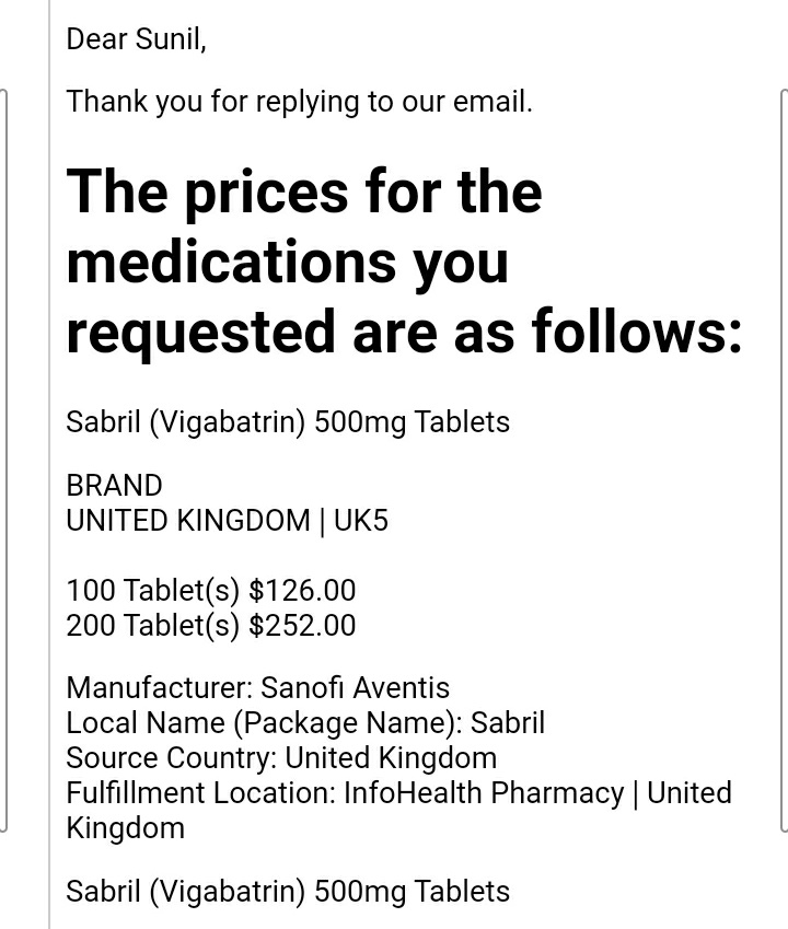sunilkapoor8's tweet photo. #Sabril (Vigabatrin) 500mg
Prices. https://t.co/9xtbDD1PI7