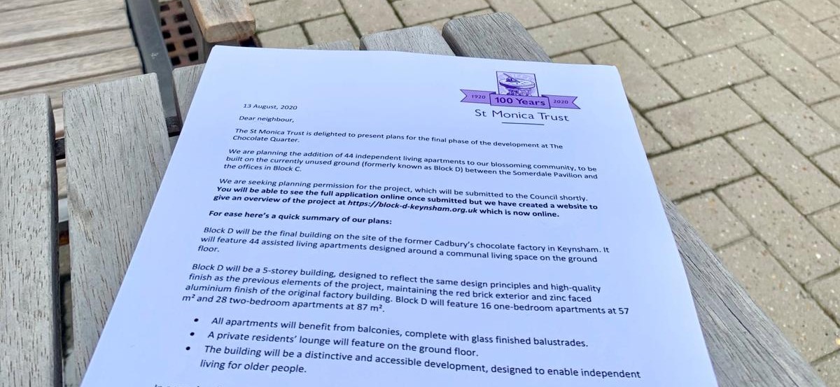 The_ChocolateQ's tweet image. Letters have been delivered to the community around The Chocolate Quarter outlining plans for Block-D - 44 independent living apartments and a beautiful new garden. All feedback is welcomed on our web form   block-d-keynsham.org.uk