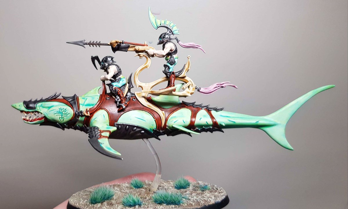SraloHammer's tweet photo. Nothing fancy, just a shark I quickly punched out for a tourney. One day I will pop some edge highlights and finish him off! All contrast, over a basic wraithbone base. Simple and effective.
#paintingwarhammer #ageofsigmar #warhammer #idoneth #allopex #miniaturepainting https://t.co/ISaOp7J3t0
