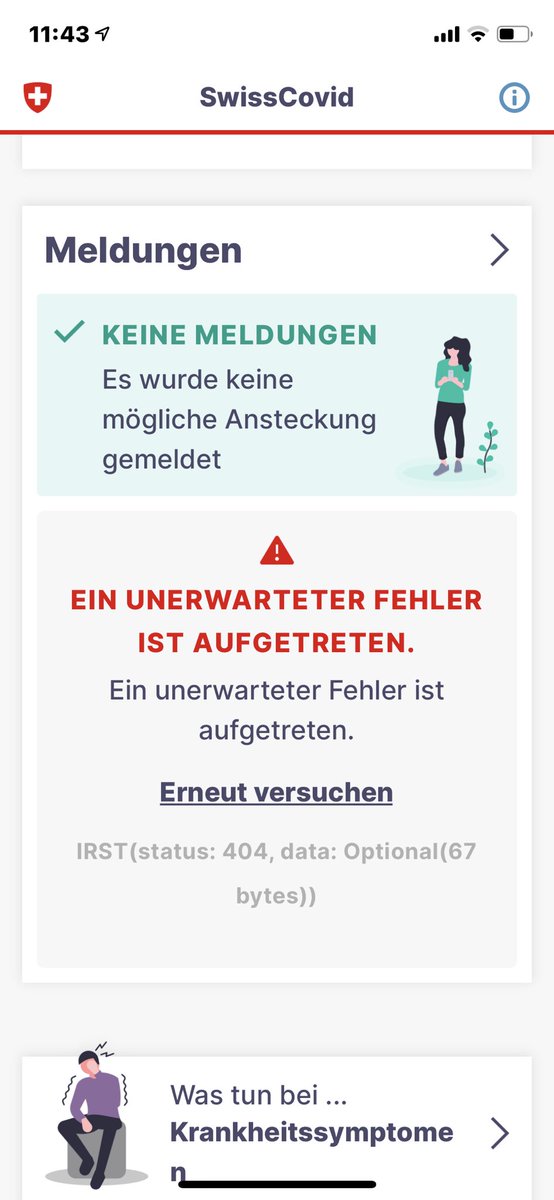 ⁦<a href="/SwissCovid/">SwissCovid</a>⁩ Problem bekannt?

Error 404 deutet darauf, dass irgendetwas per HTTP nicht gefunden wurde...