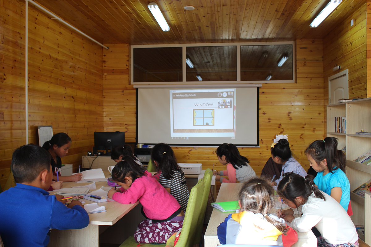 WeTomorrow_one's tweet photo. Impression of an English class taken by Marcel and Loris in our #MahrbergLibrary in #Mongolia. Every week volunteers from all around the world give #English classes in 4 different countries. ππ #educationiskey https://t.co/aq16YuEOmw