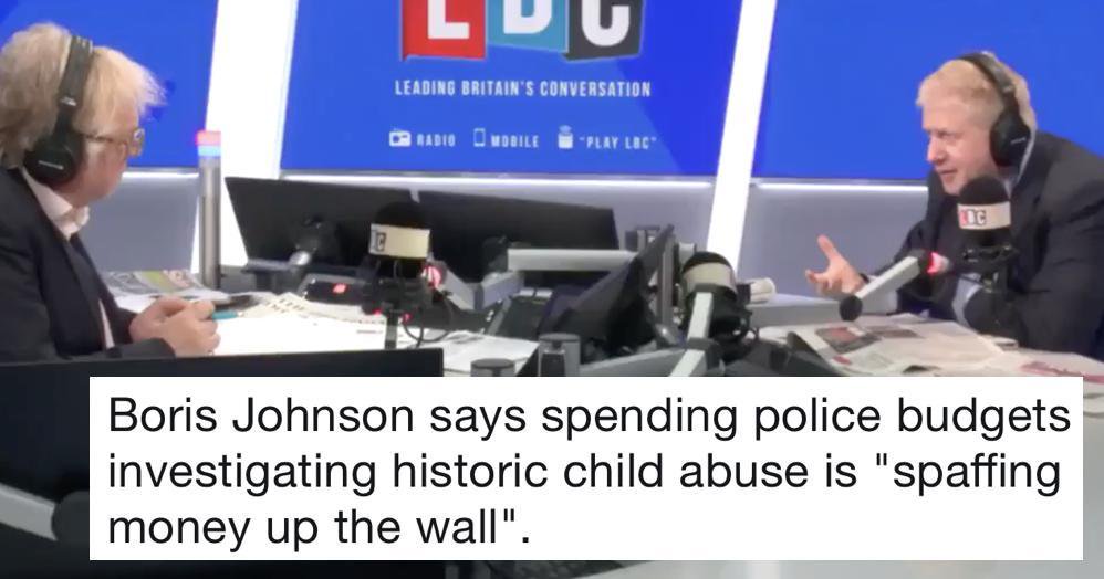 Stuff your DISGUSTING comment, aimed at BRAVE child sex abuse survivors coming forward, rather than taking the horrors to their graves, as so many traumatised children have done, where the sun don't shine Boris Johnson!! Shame on you!  #NoMoreSilence  @Keir_Starmer #PoliceBudgets