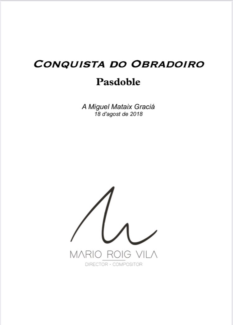 MARIO ROIG VILA (@marioroigvila) on Twitter photo Pasodoble dedicado a Miguel Matix Graciá.
Te gustaria tener las partituras?
marioroigvila@hotmail.com Pasodoble dedicado a Miguel Matix Graciá.
Te gustaria tener las partituras?
marioroigvila@hotmail.com