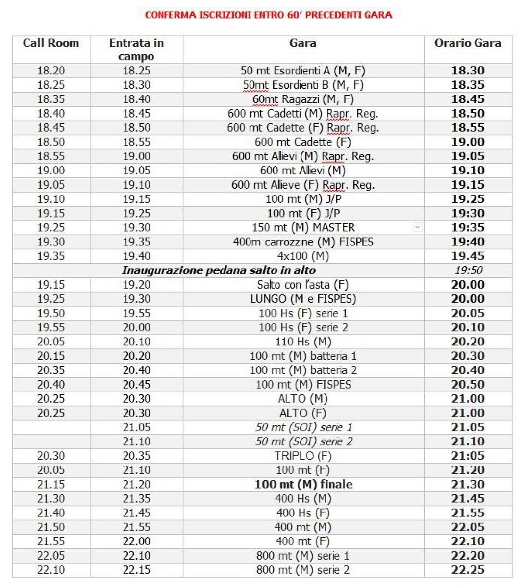 𝗢𝗳𝗳𝗶𝗰𝗶𝗮𝗹 𝗧𝗜𝗠𝗘𝗧𝗔𝗕𝗟𝗘

Start list: bit.ly/3kX2YUO

The race will be live on <a href="/RaiSport/">RaiSport</a> form  19.50 – 21.50 (maybe 22.30)

#meetinglignano #meetinglignano2020
#lignanomeeting #lignanomeeting2020