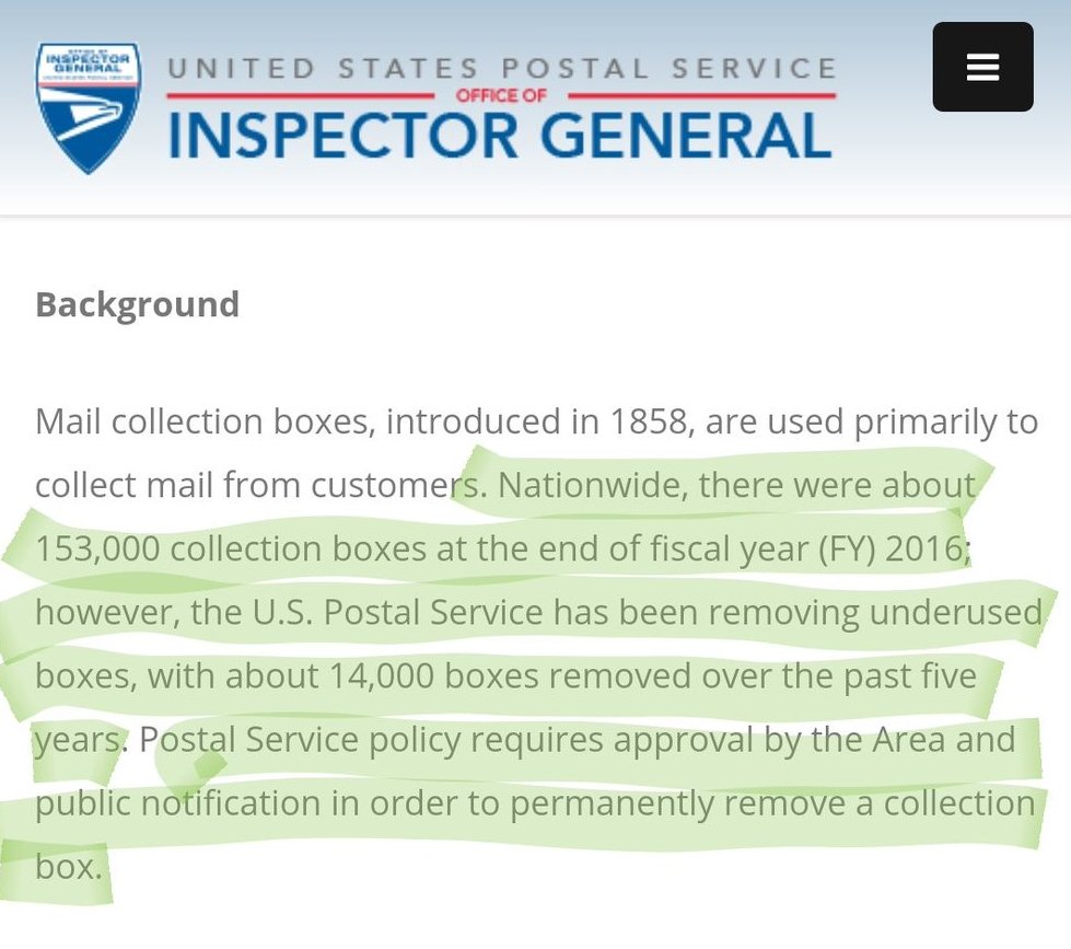 13/USPS (link included) says the removal of mailboxes was about replacing older boxes or moving underutilized boxes. According to the inspector general they removed 14.000 boxes in the 5 years before Trump took office. This is typical maintenance https://katu.com/news/local/photo-about-mailboxes-goes-viral-but-usps-says-it-replacing-old-ones