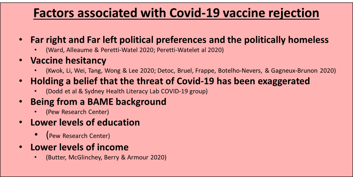 And the following have been found to be associated with vaccine rejection: