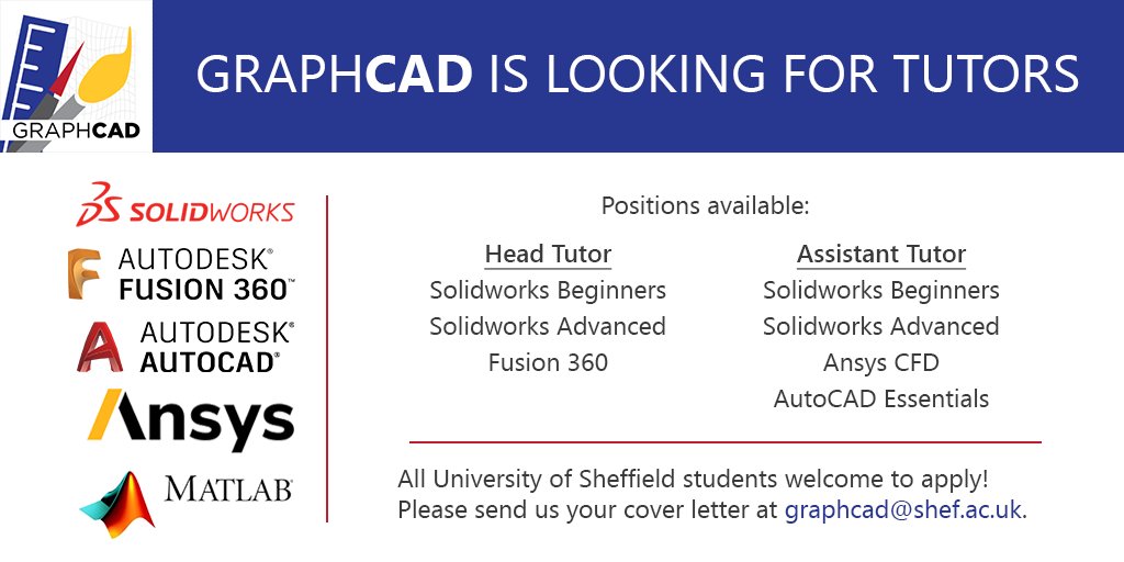SheffGraphCAD's tweet image. Interested in developing your teaching skills, adaptability and resilience? GraphCAD is looking for tutors!

Calling students with experience in @ANSYS @MATLAB @SOLIDWORKS @AutoCAD #fusion360 studying @sheffielduni 

Find out how to apply at: bit.ly/3kN7PaV
