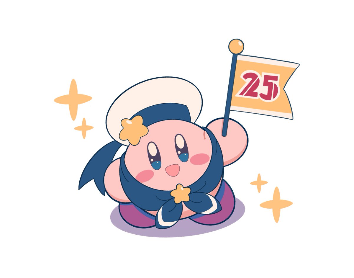 kirby smile no humans flag holding flag hat open mouth blue eyes  illustration images