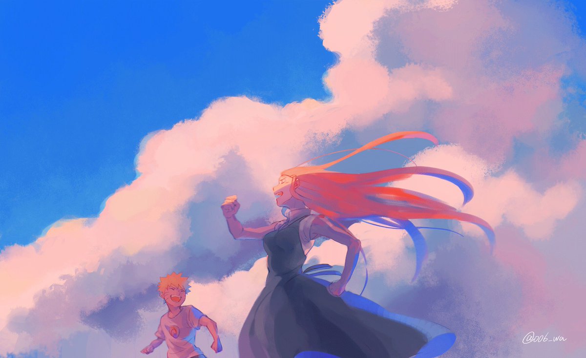 1girl 1boy long hair cloud dress sky shirt  illustration images