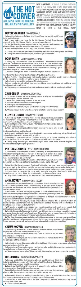 josh_mc1982's tweet photo. In today's Daily Record is your 20th edition of "The Hot Corner".

This week we had @devbstar, @doralicesmith, @zachgeiser5, @ClowieFlinner, @mckinney__23, Anna Hovest, @CalumHoover and Nic Graham.

Some great answers and insight from area youth.
#TDR #TheHotCorner https://t.co/c0y1QyKLAW