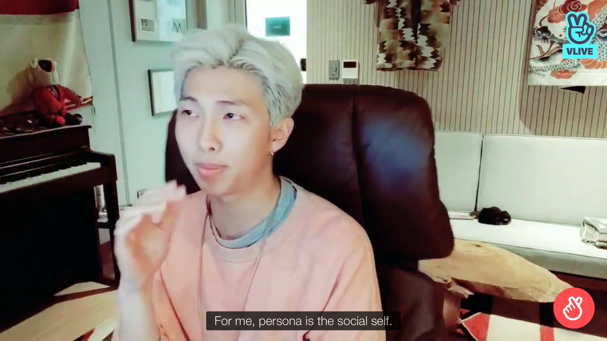 the MOTS series is obviously heavily inspired by the theories of Carl Jung and particularly the book "Jung's Map of the Soul" by Murray Stein. the Persona is commonly described as the "mask" used to portray oneself to the world, as namjoon explains here (namjoon big brain ily):