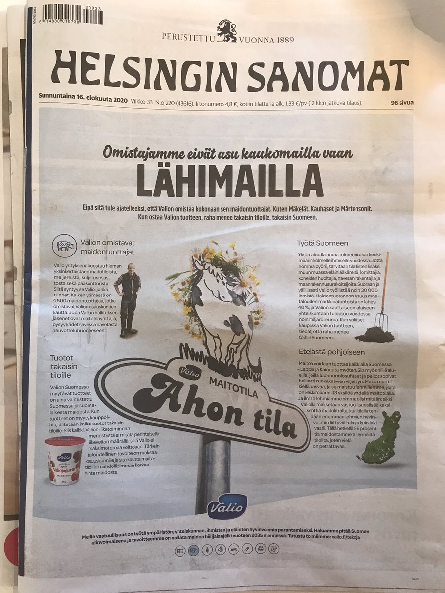 outilindberg's tweet photo. Aamun Hesari. Tiesitkö että @ValioFi omistajat asuvat lähellä ympäri Suomea? https://t.co/cd4GEKkPDS #vastuullisuus #suomalainen #kotimainen https://t.co/9zQbHasf7A