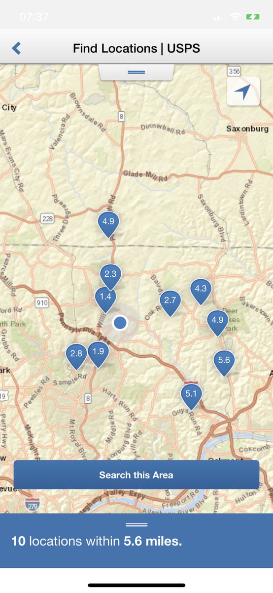 The  @USPS itself tells me that there are *ten* post offices within 5.6 miles of me and I’m supposed to be worried about mailboxes on the street being reduced? 