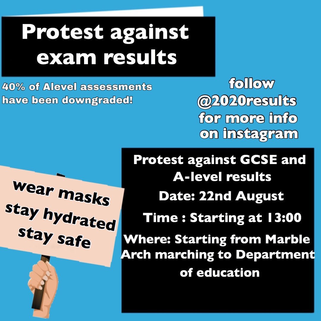 ActivismCentre's tweet photo. UPCOMING PROTEST

@2020resultss is organising additional #ALevelProtests against the shambolic handling of exam results. 

This protest includes GCSE results, 97% of which have been graded with a similarly flawed algorithm

Saturday August 22nd 📌 Marble Arch London, 1pm 

RT🔁 https://t.co/OwyrHqaCUc