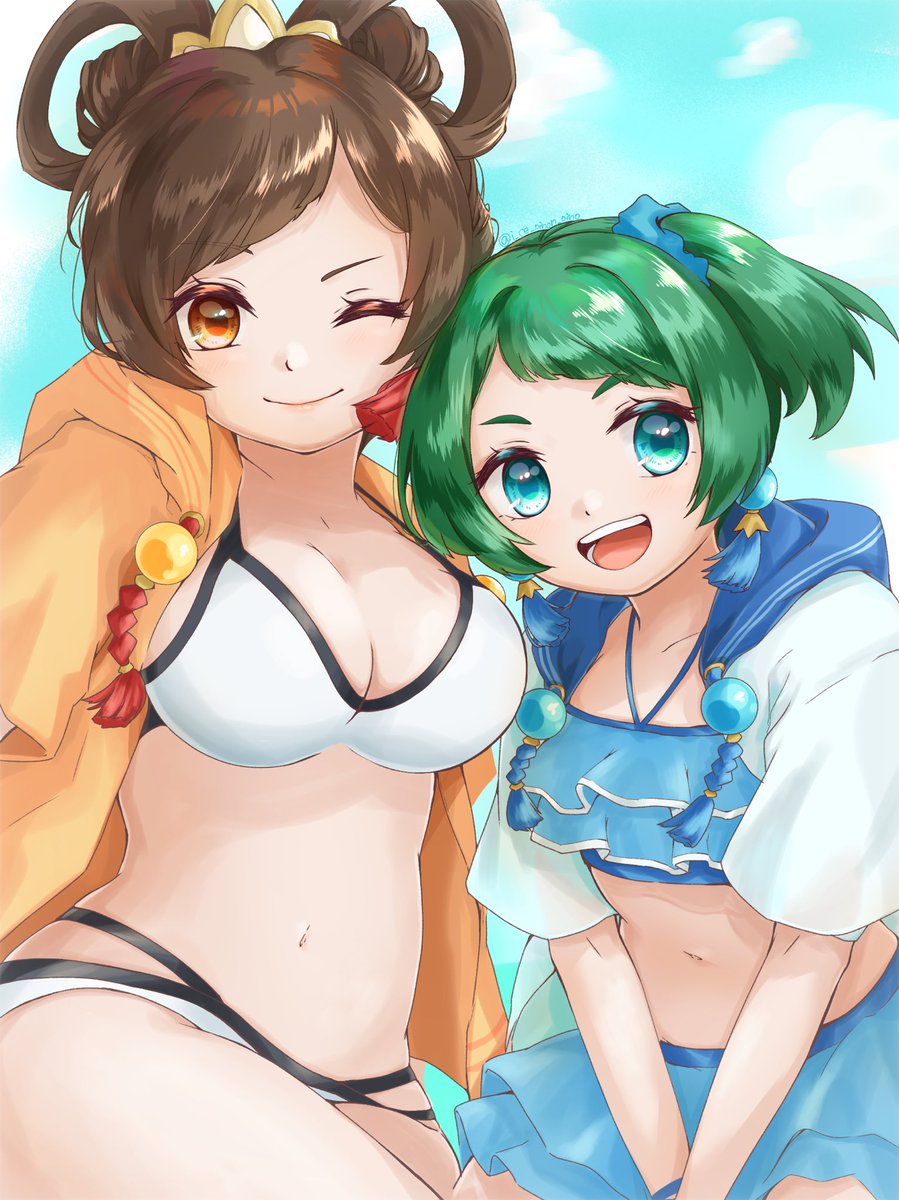 夏休み大喬 Amp 小喬ちゃんー パズドライラスト あいす Skeb募集中のイラスト