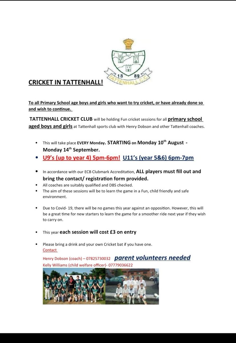 🏏🏏🏏🧐🧐🧐🛎🛎🛎

REMINDER... u9s and u11s cricket sessions.

EVERY MONDAY for next 5 weeks.

U9s  from 5pm.

U11s from 6pm.