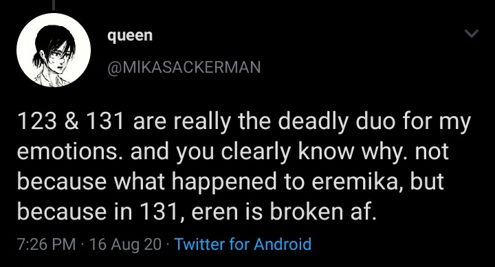just want to get this straight. what i meant was, "not only because of what happened to eremika."