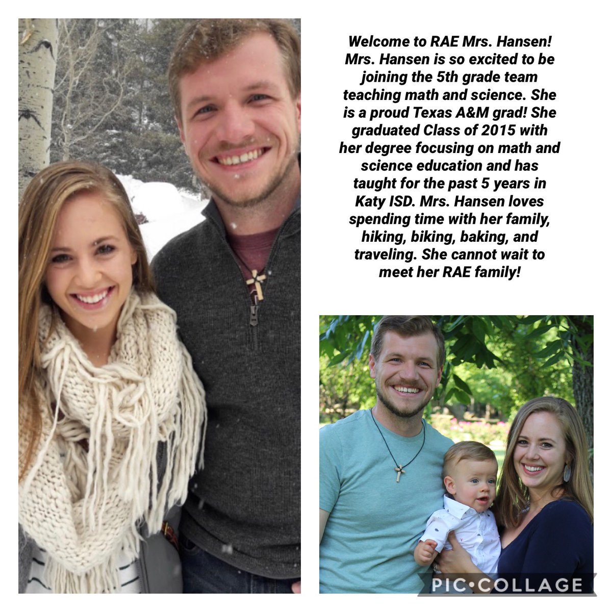 Aloha StingRAE Ohana! Let’s welcome our new to RAE family members <a href="/RAEinKaty/">Alexander Elementary</a> to our gRAEt community. Please welcome Mrs. Hansen. #raeinkaty #katyisd