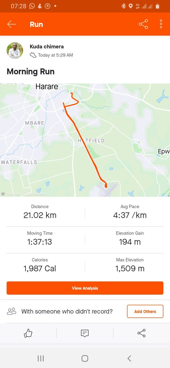 kudachimera's tweet photo. IPMZ Virtual run 2020 dusted
Saturday - 5km run 21.11mins
Sunday - 21km run 1hr 37mins 13 sec
@FMH_Health
#1stCareIPMZ20202Wellness
#LevelUpWithFirstMutual https://t.co/Um5fWQ7s60