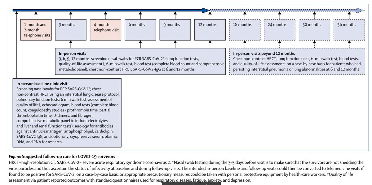 Many bodies/people have proposed f/u strategies: e.g.  @BTSrespiratory ( https://www.brit-thoracic.org.uk/about-us/covid-19-information-for-the-respiratory-community/) or this (rather excessive) figure from  https://www.thelancet.com/journals/lanres/article/PIIS2213-2600(20)30349-0/fulltext or  https://www.bmj.com/content/370/bmj.m3001
