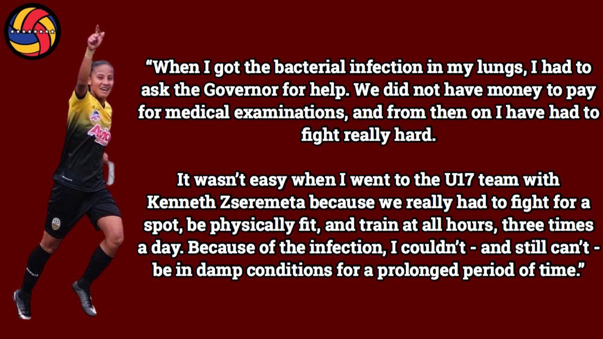 Q: What were the biggest obstacles to getting your career started?A: My living conditions were really bad - the leaks and a toilet that overflowed constantly - Guasdalito flooded regularly, and I did not have the things I needed to play.  #vinotinto  #venex  #futfem (10/17)