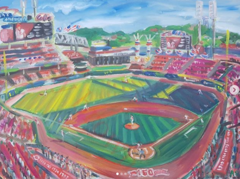190816MLB Ballpark 13/30 Great American BallparkAn afternoon tour around the fantastic  @RedsMuseum. Then to paint this great ballpark on the banks of the Ohio. @Reds vs  @Cardinals  #TakeTheCentral    @SonnyGray2  @BauerOutage  @Aristide_Aquino #MLB  #DiamondsOnCanvas  #AndyBrown