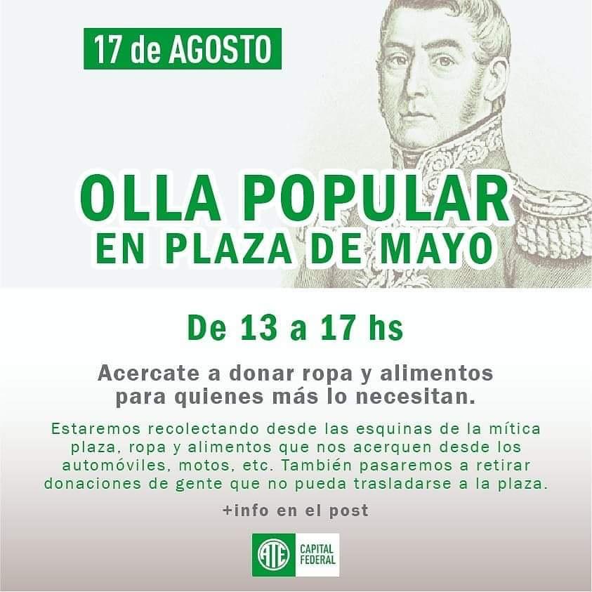 jiatesedronar's tweet photo. Olla Popular en Plaza de Mayo🗣️

📆 Mañana 17/8 acercate de 13 a 17 hs a donar ropa y alimentos desde el auto, moto, etc., para quienes más lo necesitan. 

☎️En caso de no poder acercarte, podemos ir a buscar las donaciones. Contactate con el siguiente número: +54 9 11 3692-9696 https://t.co/brfk0eFbd5