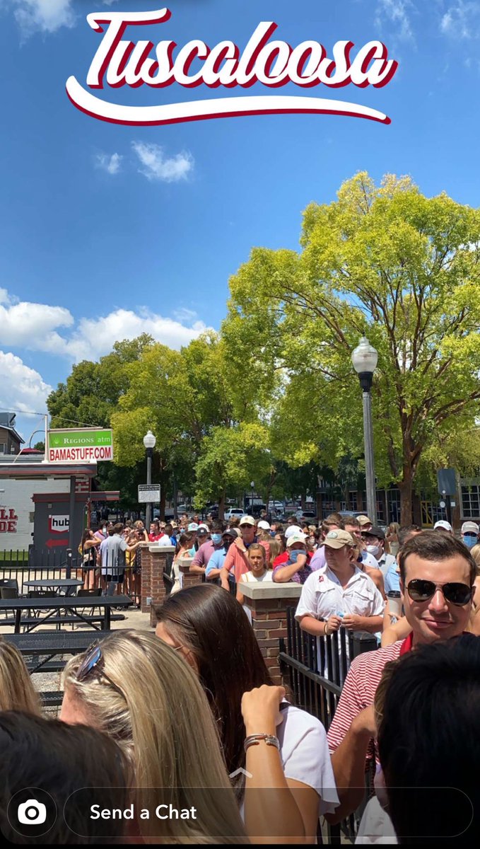 BGChrisOwens's tweet photo. How about we social distance and have more than a literal handful of people wear a mask? Is that too much to ask Tuscaloosa? https://t.co/gZ4MbbmBZn