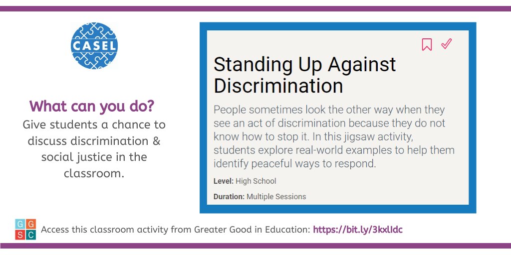 caselorg's tweet photo. In this high school level jigsaw activity from @GreaterGoodEdu, students explore real-world examples to identify peaceful ways of responding to discrimination when they see it. https://t.co/nm5nC4e9Vj https://t.co/aj6FPLqOFQ