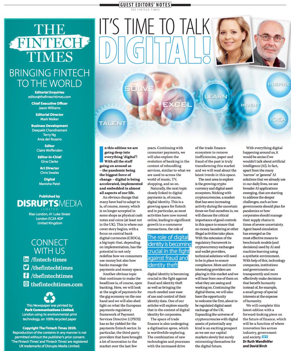 thefintechtimes's tweet photo. The role of digital #identity is a growing space for #fintech &amp; in particular, as most activities have now moved online , leading to significant #growth in #e-commerce #transactions. 

See what  @RWandhofer &amp; @dgwbirch has to say about going digital..  pg3 https://t.co/6XpcZ07AKN https://t.co/AKQwIbRaiK