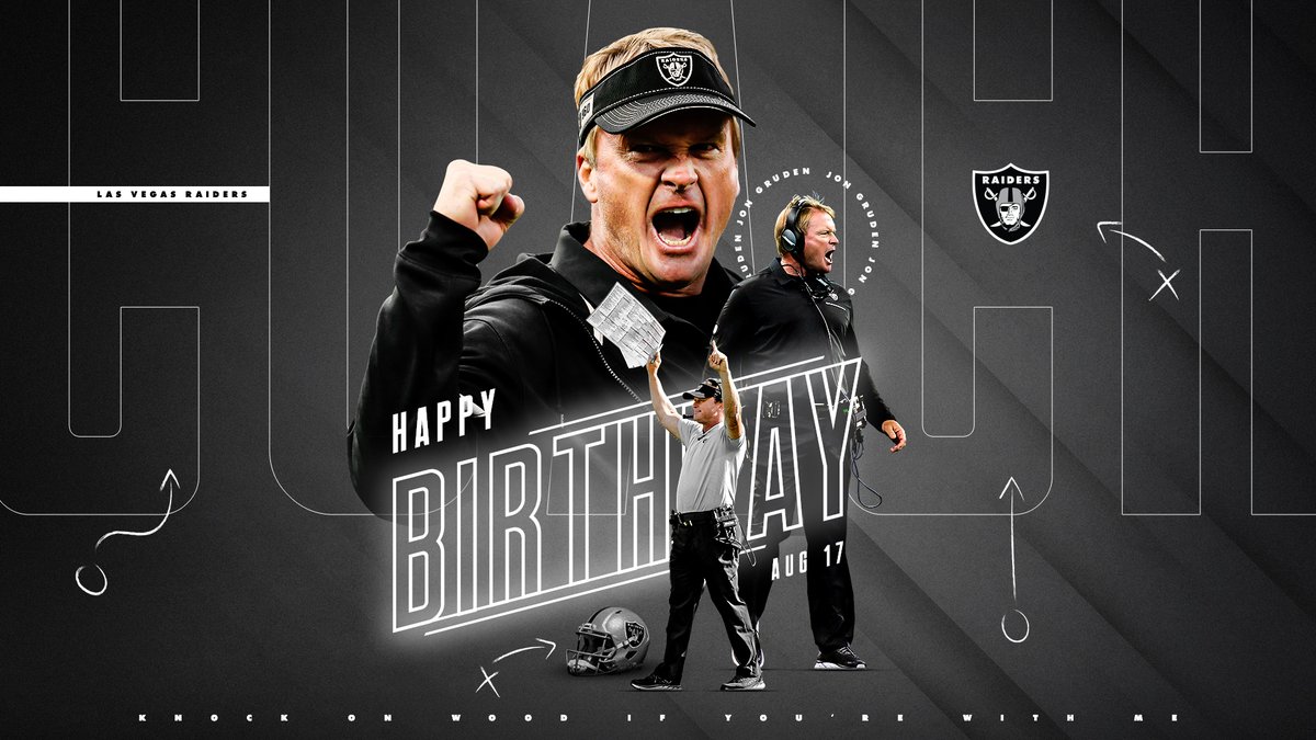 Raiders's tweet photo. Happy birthday, Coach Gruden. 🎂 https://t.co/NFZFXXW3NL