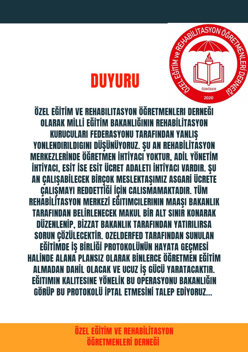Bakanlık <a href="/tcmeb/">Millî Eğitim Bakanlığı</a> Uzaktan Sertifika dağıtmak yerine özel eğitim ve rehabilitasyon merkezlerinde çalışanların çalışma koşullarını, özlük haklarını düzenlesin ki atanmamış alan öğretmenleri çalışmak için tercih etsin. 

@mebttkb
@oygmmeb
<a href="/adnanboyaci/">Adnan BOYACI</a>
<a href="/tcmeb/">Millî Eğitim Bakanlığı</a>
<a href="/ziyaselcuk/">Ziya Selçuk</a>