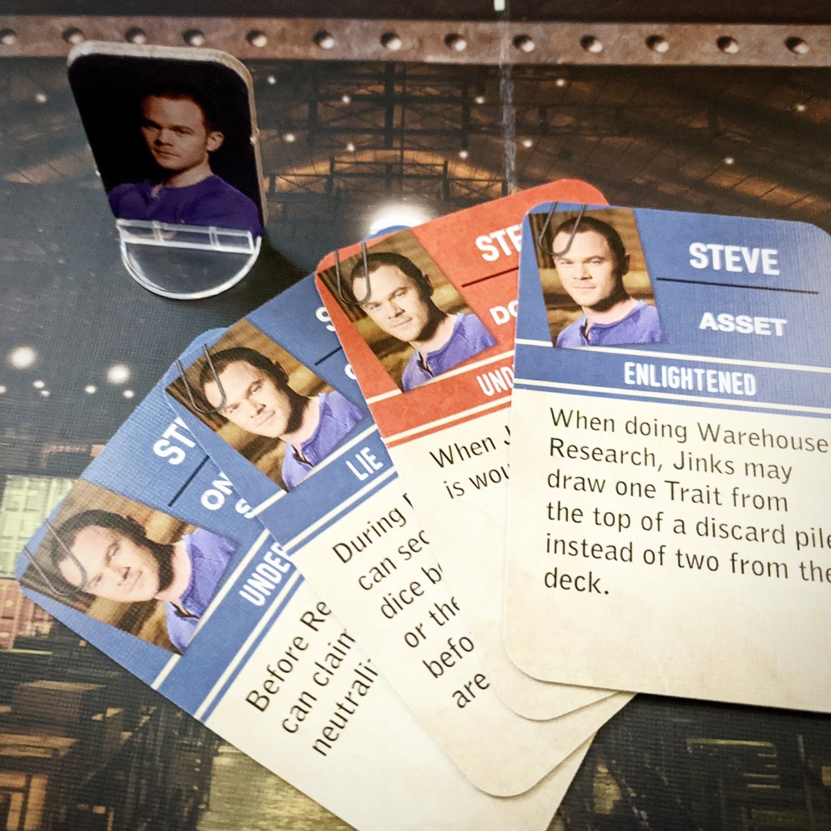 Infn8Dreams's tweet photo. Steve Jinks reporting in. On the case to find the next artifact. Only in Warehouse 13: The Board Game! Get your copy on Amazon. #warehouse13boardgame #warehouse13 #infinitedreamsgaming #bgg #boardgamegeek #newgames #hiddentraitor #loyalagent #Kickstarter #newgames #dontstress https://t.co/RMo5KpJSpK