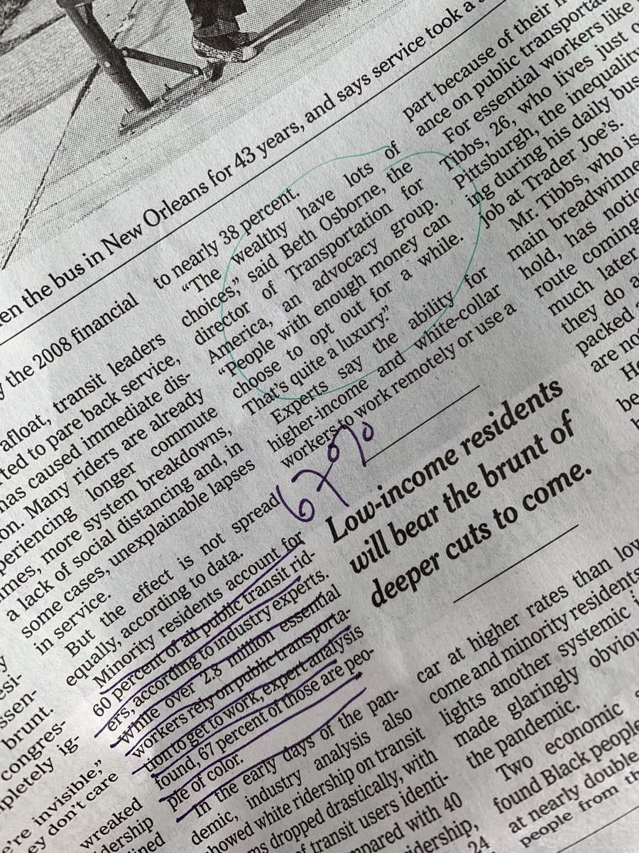 Yes, I take notes on  @nytimes esp when the article is about public transit and pinpoints racial inequities, and the importance of public transit to the health of our collective economy.  #America  #Minnesota  #mnleg  #finishnorthstar THREAD