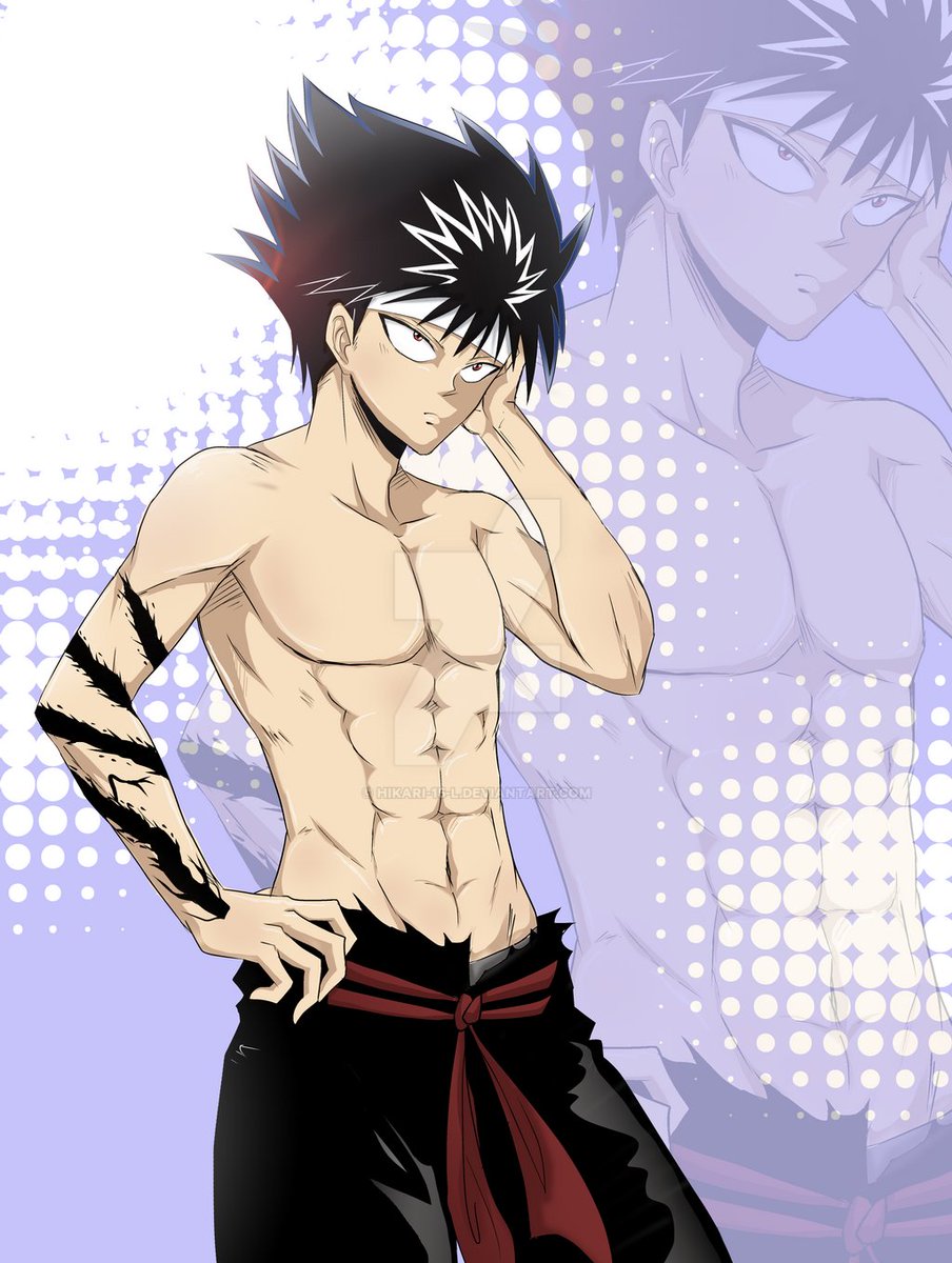 Flying_shadow_'s tweet image. #SeductiveSunday "Hmm? What is it ,are you looking for something?". Hiei asked the reader as he rested one hand against his head.