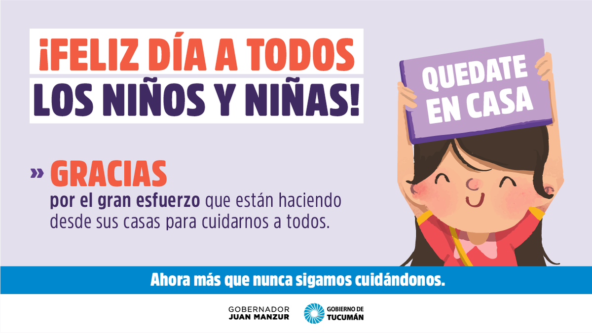 Nos sumamos a la campaña del <a href="/GobiernoTucuman/">Gobierno de Tucumán</a> por un día de las infancias en donde respetemos las medidas sanitarias para seguir cuidándonos entre todos y que muy pronto podamos volver a abrazarnos con nuestros seres queridos. 

¡Feliz día a las niñas y niños de todo Tucumán!