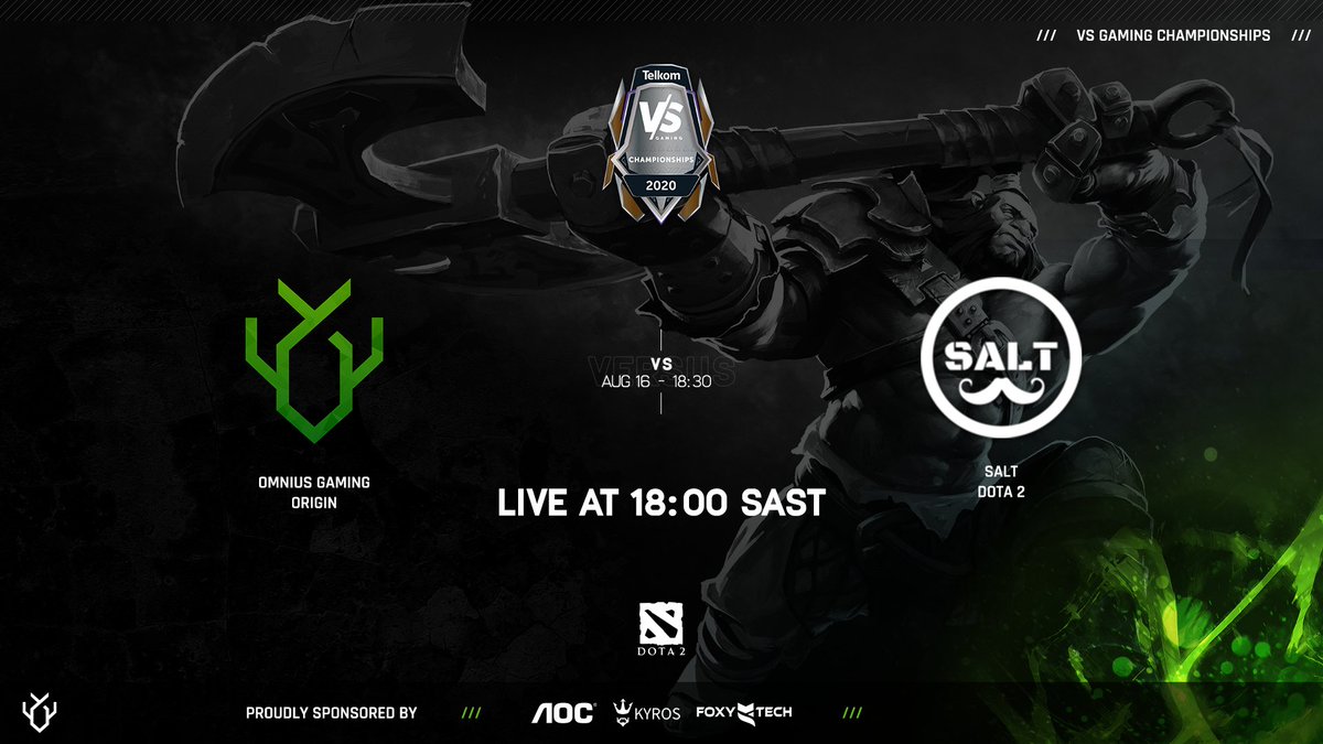 Our #DOTA2 boys continue their <a href="/VSGamingWorld/">Telkom VS Gaming</a> Championship Group matches tonight at 18:30 SAST

🔴Catch the Action LIVE twitch.tv/telkomvsg
🎤Cast by: @_Snare_ &amp; <a href="/skaapiedota/">SKAAPIE</a>

Best of luck to both teams ⚔️

#ZAesports @AocSouth <a href="/Kyros_sa/">Kyros</a> <a href="/Foxytechza/">Foxytech</a> #OMNIUS