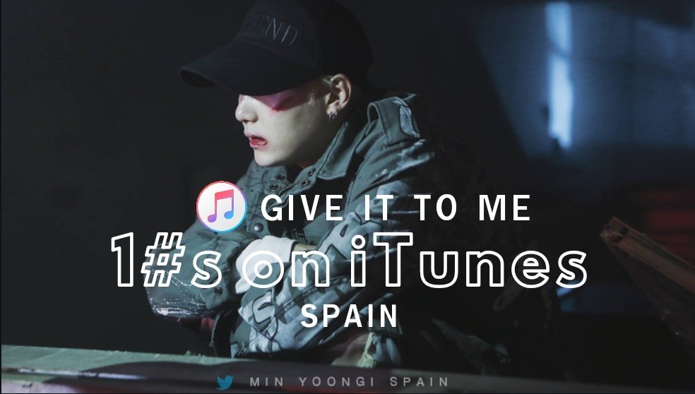 MinyoongiSpain's tweet photo. 📈| 'Give it to me' ha alcanzado el 1# en iTunes🇪🇸 Se convierte en la 6ta canción de Suga en alcanzar en número 1 en España
Muchas gracias a @BcnForBTS y a Earmy por hacerlo posible🥰
@BTS_twt #SUGA #AgustD https://t.co/yEgPNGrNJ9