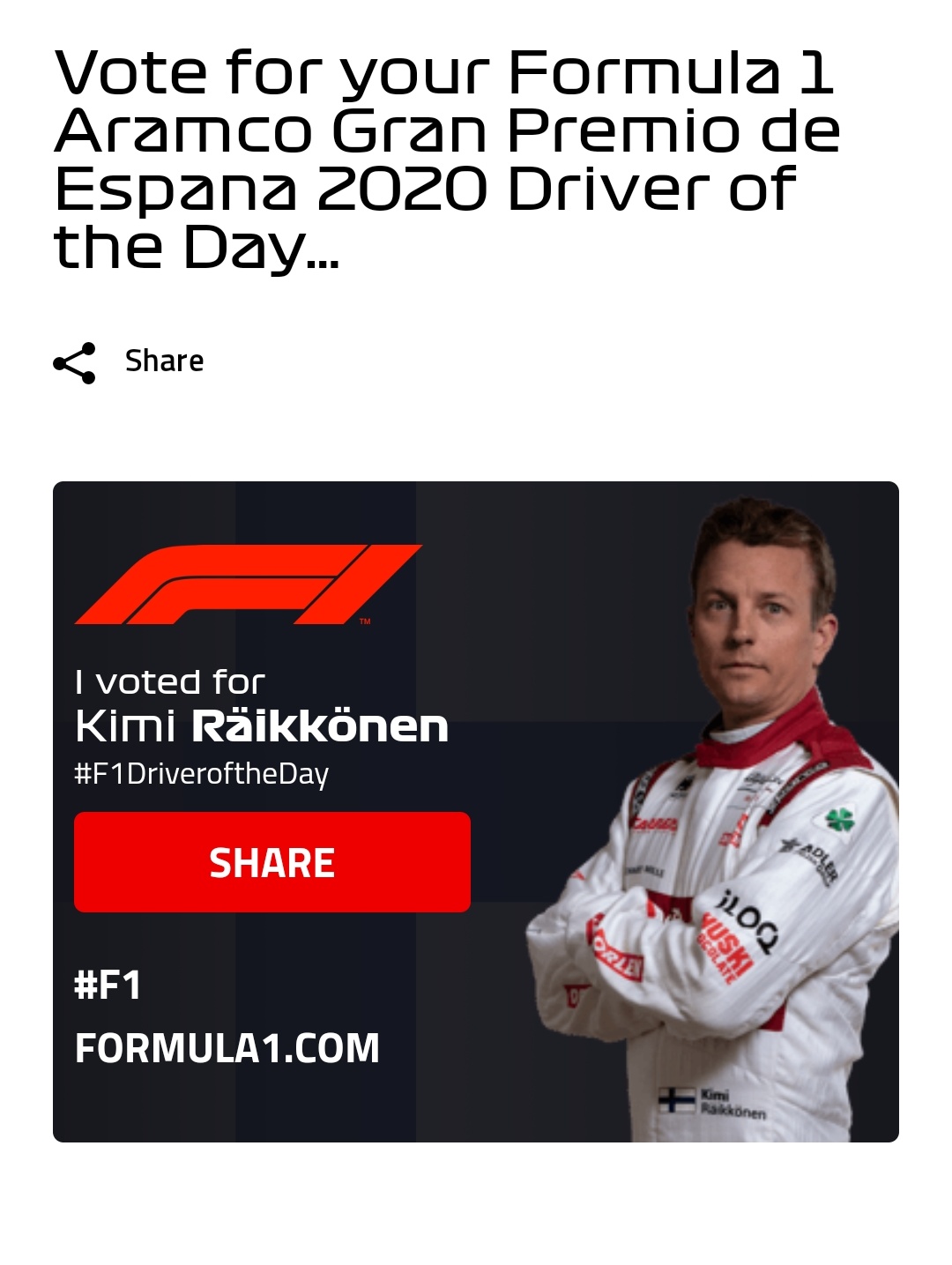 f1 2020 driver of the day
