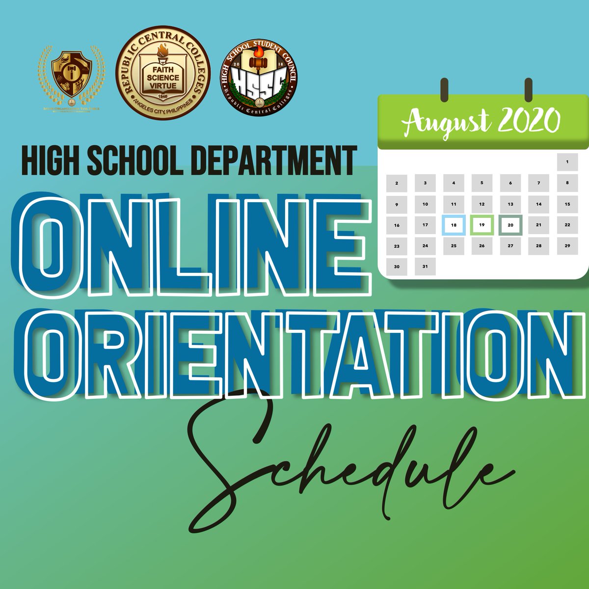 RCCHSSC's tweet photo. This Online Orientation will primarily discuss the necessary matters regarding what to expect for the upcoming school year.
Let us adapt to this New Normal together.
Please be guided accordingly.
#RCCConnects #RCCintheNewNormal #NewNormalRCC #InTheKnow https://t.co/EFP4hnr55w
