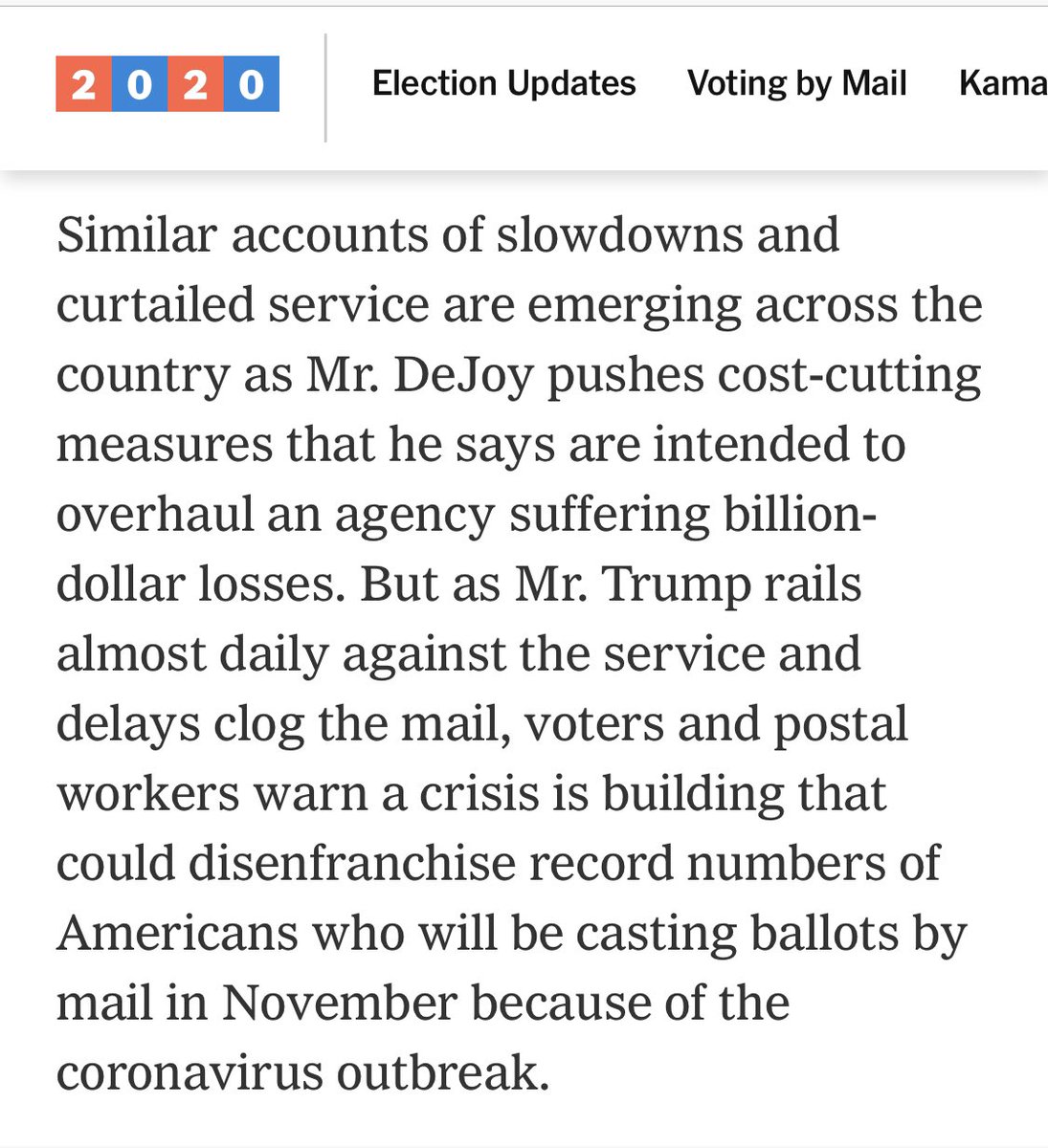 It is so incredibly fitting that, if dictatorship were to come to America, it would invade under the smokescreen of neoliberal managerial cost-cutting. https://www.nytimes.com/2020/08/15/us/post-office-vote-by-mail.html